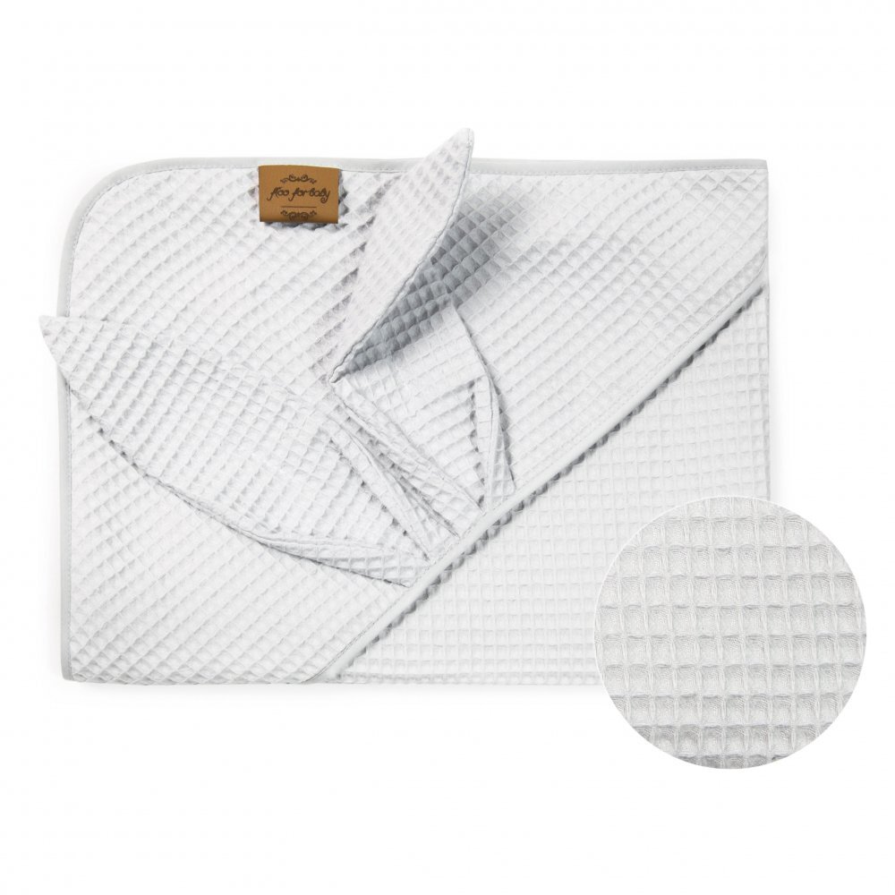 Floo for Baby Prosop de baie din bumbac cu capison si urechiuse Waffle Iepuras Gri