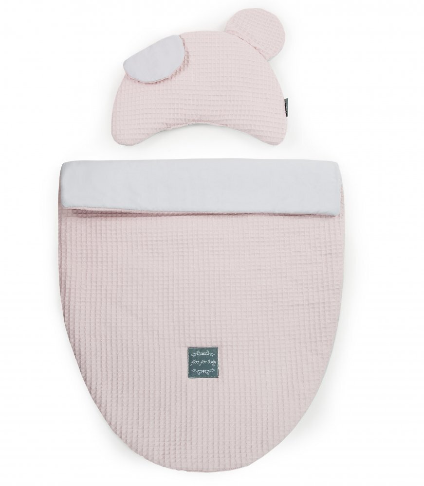 Floo for Baby Set saculet si pernuta pentru carucior Waffle Ursulet roz