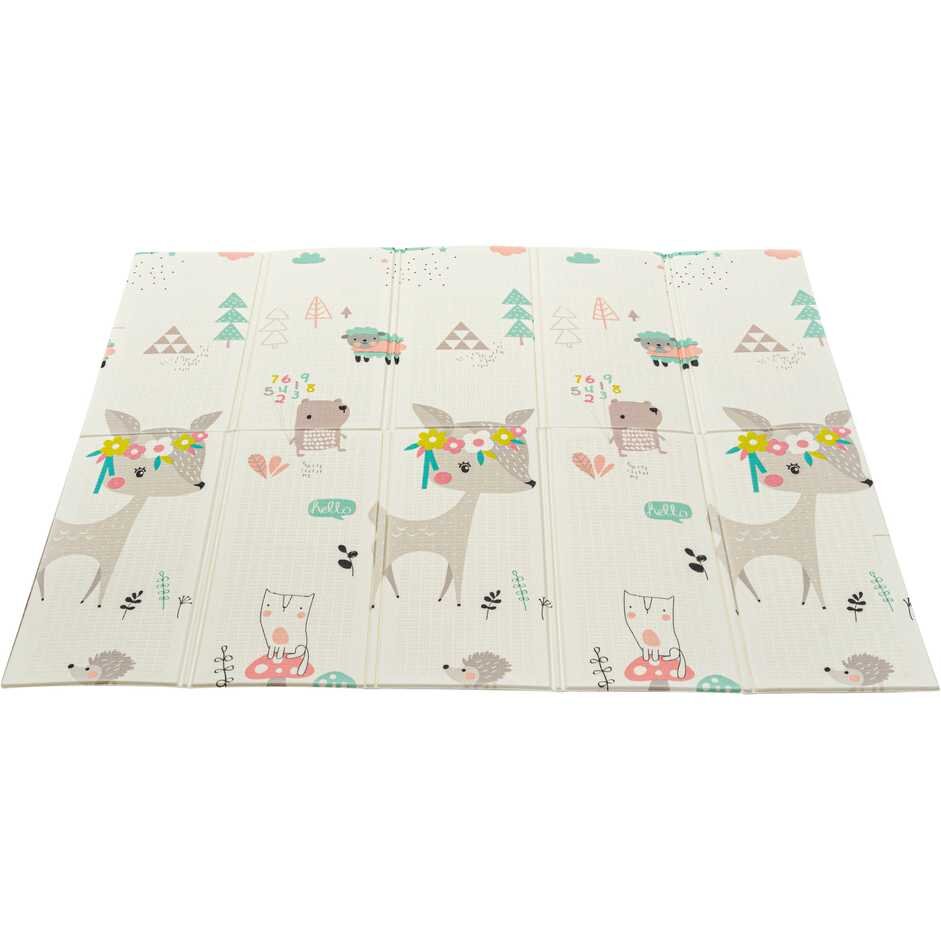Flumi Covoras de joaca pliabil cu 2 fete 180x200 cm panda si animale padure