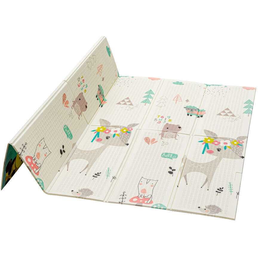 Flumi Covoras de joaca pliabil cu 2 fete 180x200 cm panda si animale padure