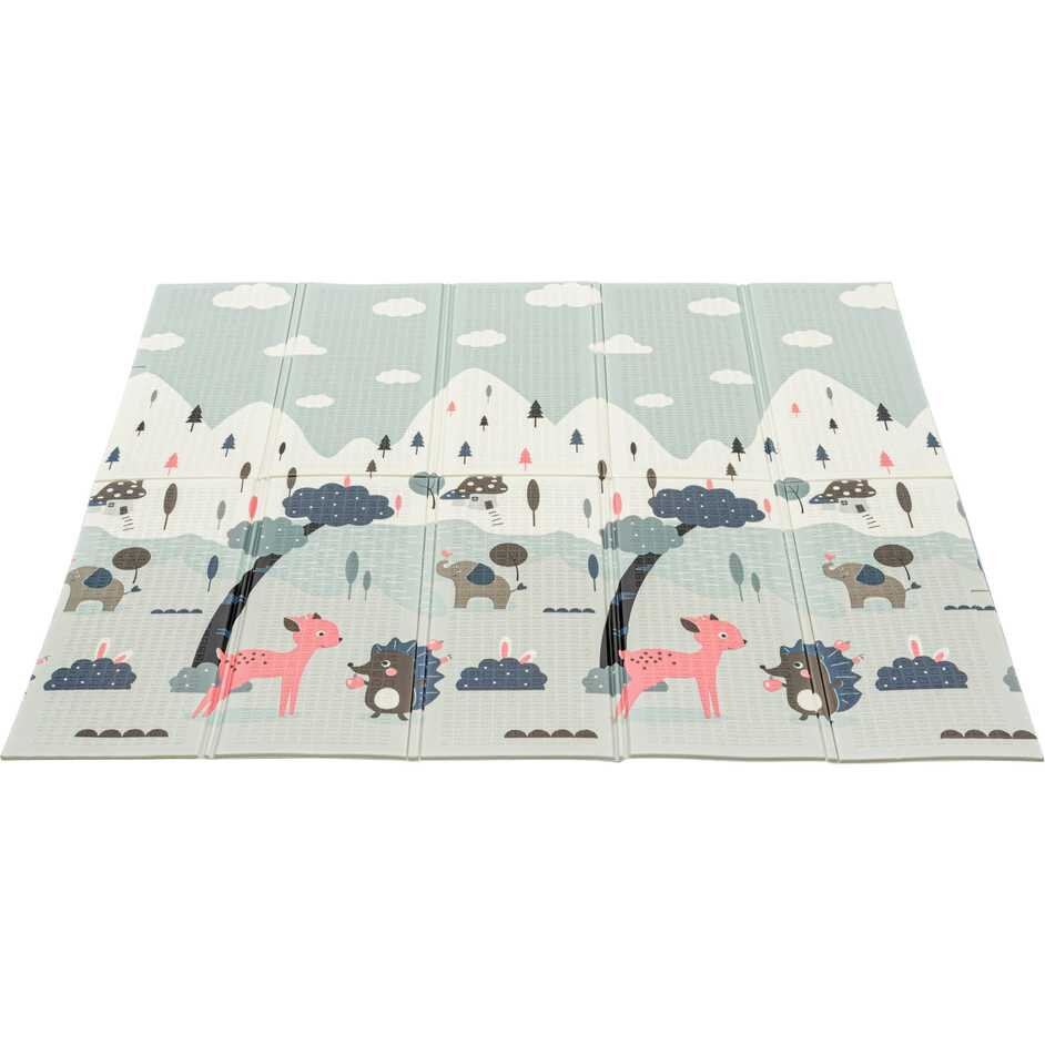 Flumi Covoras de joaca pliabil cu 2 fete 180x200 cm stradute si caprioare roz