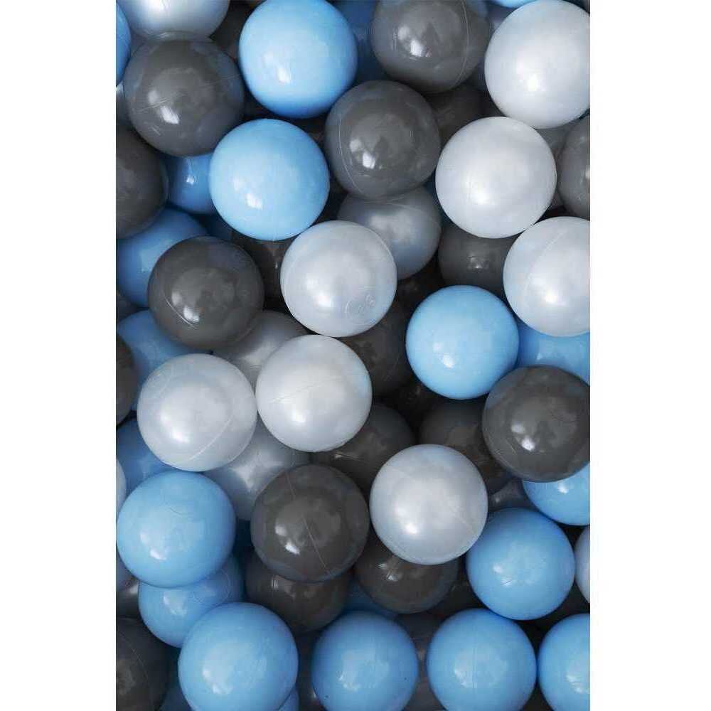 Flumi Set 200 bile din plastic colorate alb albastru gri 7 cm