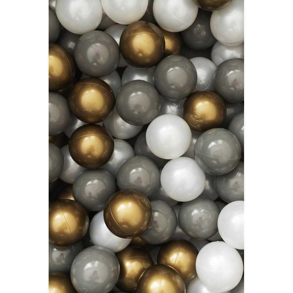 Flumi Set 200 bile din plastic colorate alb gri auriu 7 cm