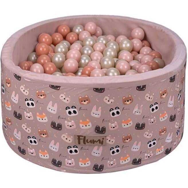 Flumi Set 200 bile din plastic colorate alb roz 7 cm