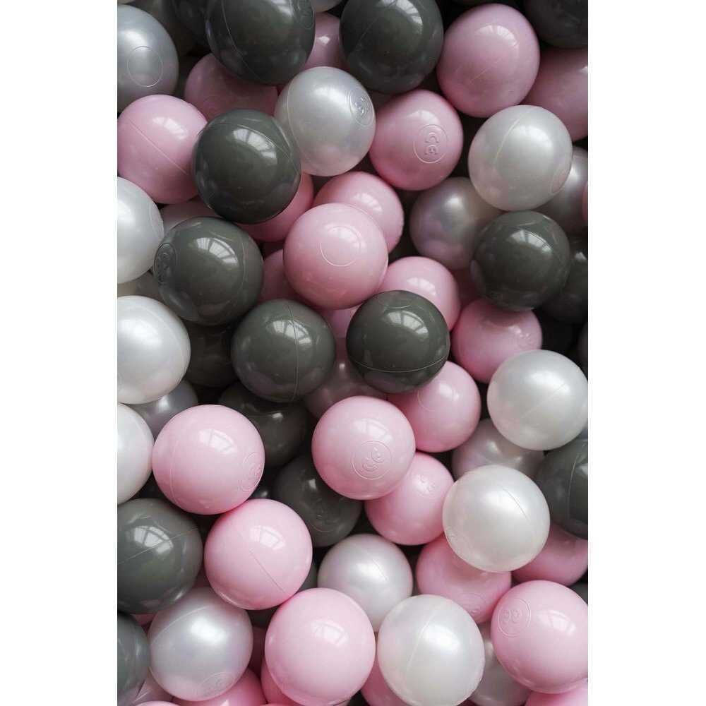 Flumi Set 200 bile din plastic colorate alb roz gri 7 cm