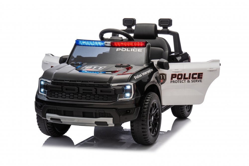 Ford Masinuta electrica copii F-150 Police cu licentastatie politietelecomanda 2.4Gacumulator 12V4.5Ah doua motoare lumini led oglinzi retrovizoare usi cu deschidere