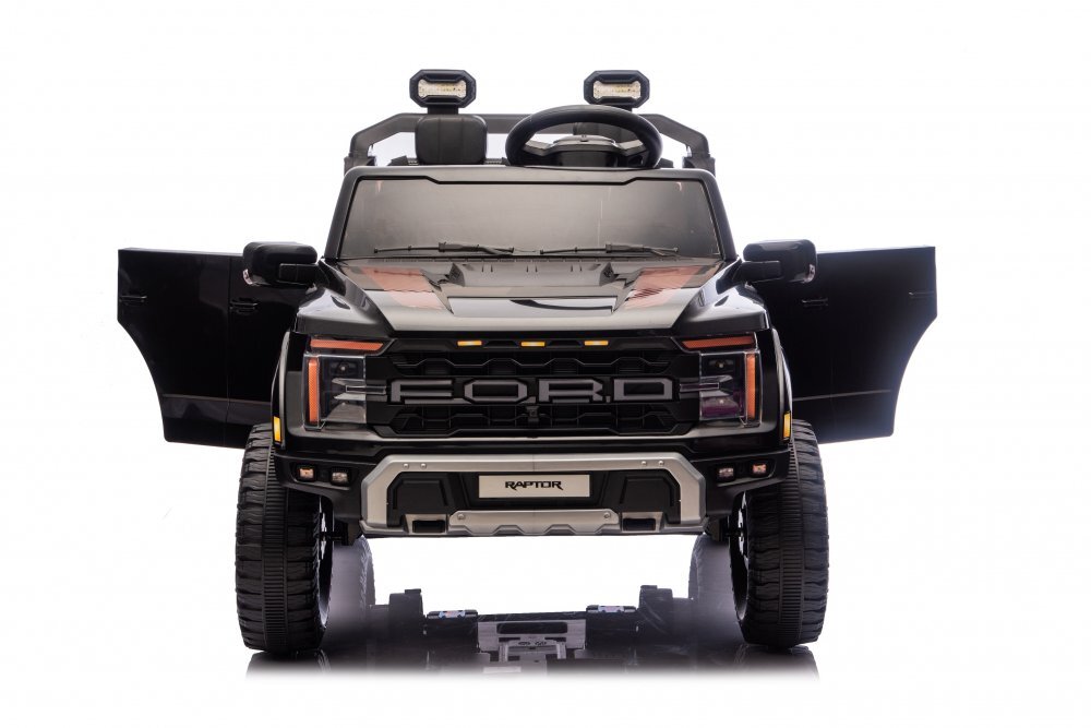 Ford Masinuta electrica pentru 2 copii Raptor F-150 Black cu licentaproiectoareacumulator 24Vtelecomanda 2.4Gfaruri ledmotoare x 200wslow startcenturi de siguranta individualegreutate admisa 60kg