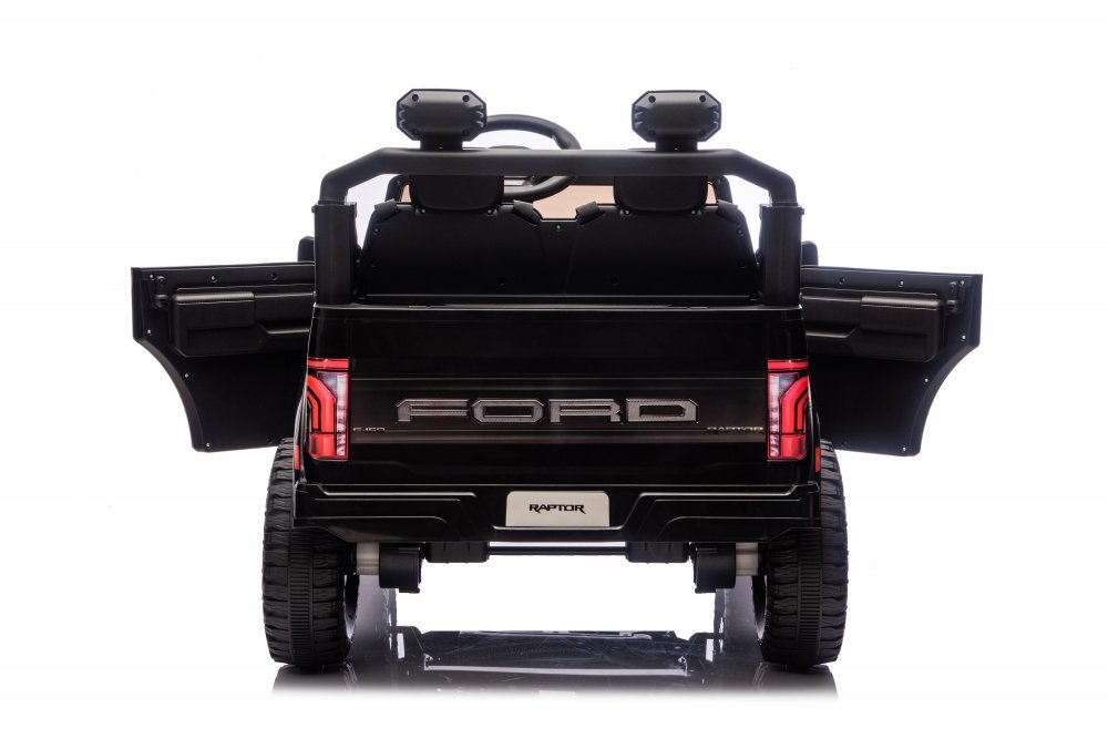 Ford Masinuta electrica pentru 2 copii Raptor F-150 Black cu licentaproiectoareacumulator 24Vtelecomanda 2.4Gfaruri ledmotoare x 200wslow startcenturi de siguranta individualegreutate admisa 60kg
