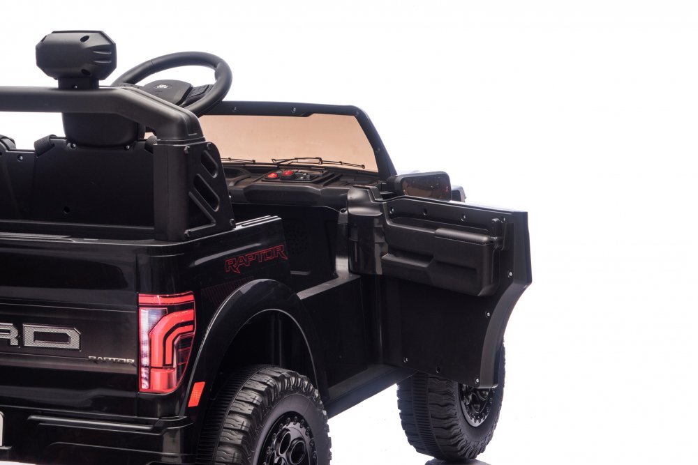 Ford Masinuta electrica pentru 2 copii Raptor F-150 Black cu licentaproiectoareacumulator 24Vtelecomanda 2.4Gfaruri ledmotoare x 200wslow startcenturi de siguranta individualegreutate admisa 60kg