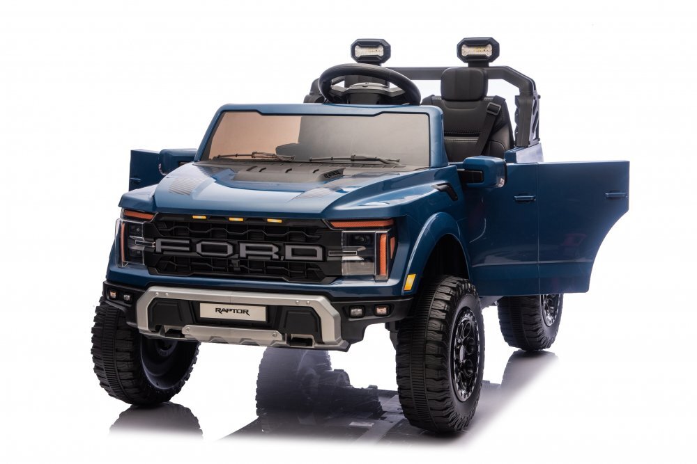 Ford Masinuta electrica pentru 2 copii Raptor F-150 Cobalt Blue cu licentaproiectoareacumulator 24Vtelecomanda 2.4Gfaruri ledmotoare x 200wslow startcenturi de siguranta individualegreutate admisa 60kg