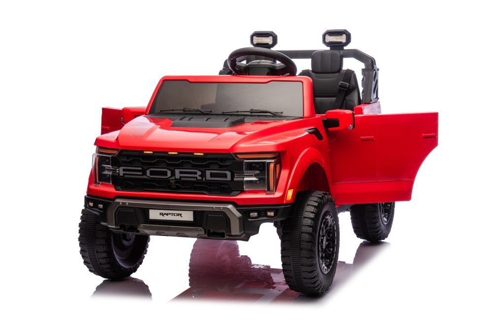 Ford Masinuta electrica pentru 2 copii Raptor F-150 Cobalt Red cu licentaproiectoareacumulator 24Vtelecomanda 2.4Gfaruri ledmotoare x 200wslow startcenturi de siguranta individualegreutate admisa 60kg