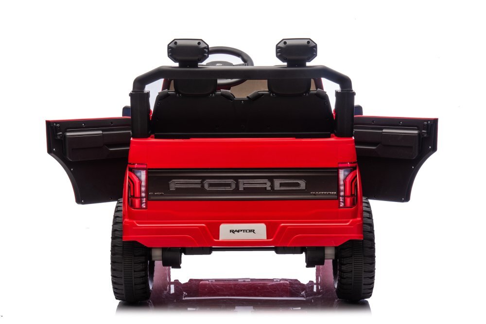 Ford Masinuta electrica pentru 2 copii Raptor F-150 Cobalt Red cu licentaproiectoareacumulator 24Vtelecomanda 2.4Gfaruri ledmotoare x 200wslow startcenturi de siguranta individualegreutate admisa 60kg