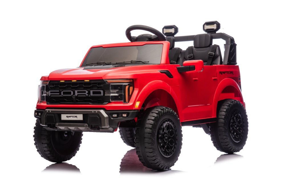 Ford Masinuta electrica pentru 2 copii Raptor F-150 Cobalt Red cu licentaproiectoareacumulator 24Vtelecomanda 2.4Gfaruri ledmotoare x 200wslow startcenturi de siguranta individualegreutate admisa 60kg