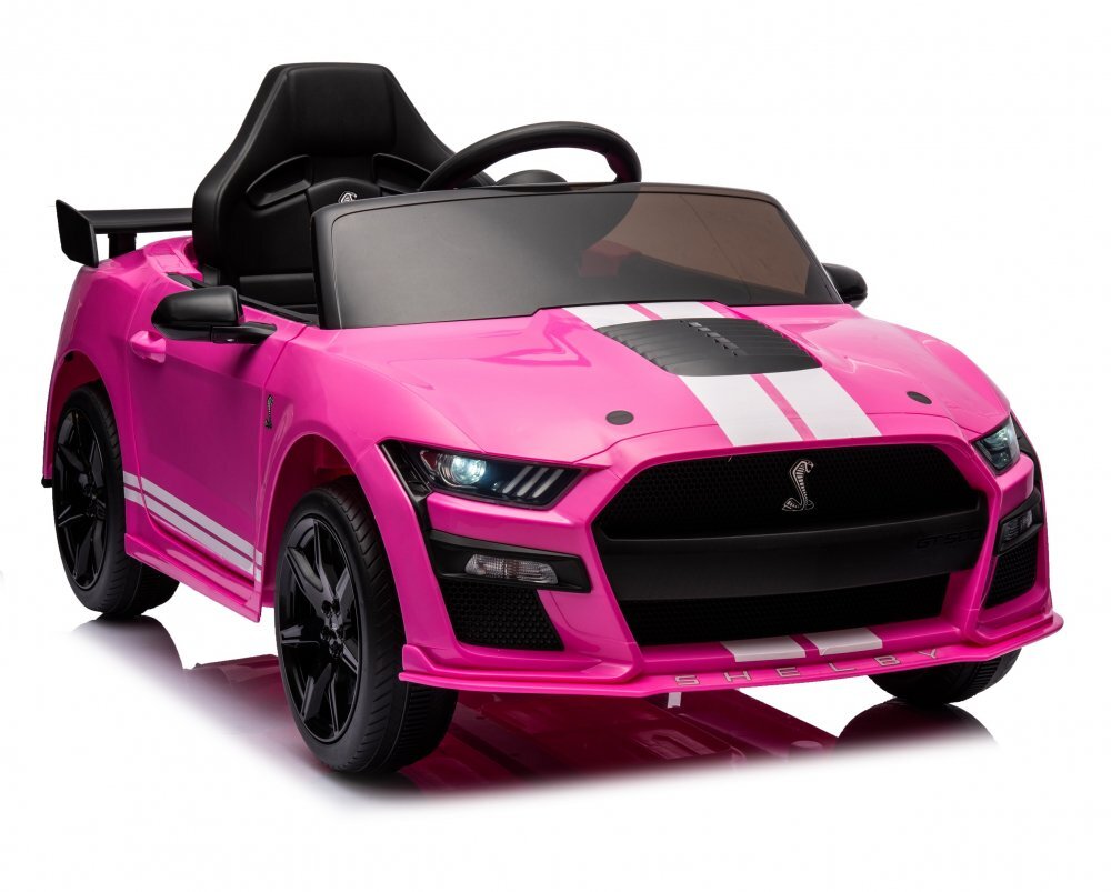 Ford Masinuta electrica pentru copii Mustang GT500 and Shelby Cobra Pink 60W cu telecomanda si licenta deschidere usi lumini oglinzi retrovizoare si centura siguranta