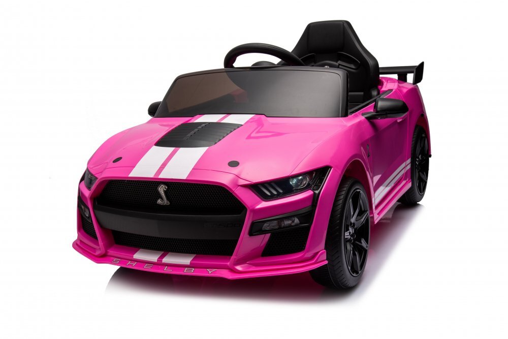 Ford Masinuta electrica pentru copii Mustang GT500 and Shelby Cobra Pink 60W cu telecomanda si licenta deschidere usi lumini oglinzi retrovizoare si centura siguranta