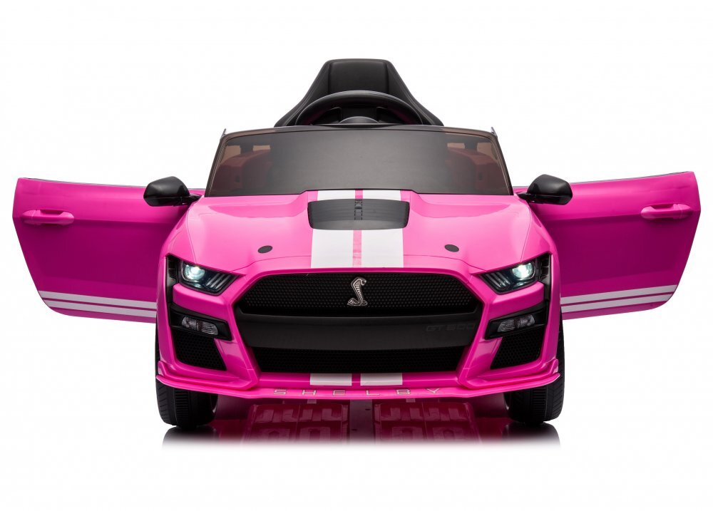 Ford Masinuta electrica pentru copii Mustang GT500 and Shelby Cobra Pink 60W cu telecomanda si licenta deschidere usi lumini oglinzi retrovizoare si centura siguranta