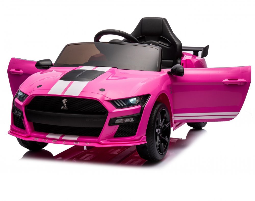 Ford Masinuta electrica pentru copii Mustang GT500 and Shelby Cobra Pink 60W cu telecomanda si licenta deschidere usi lumini oglinzi retrovizoare si centura siguranta