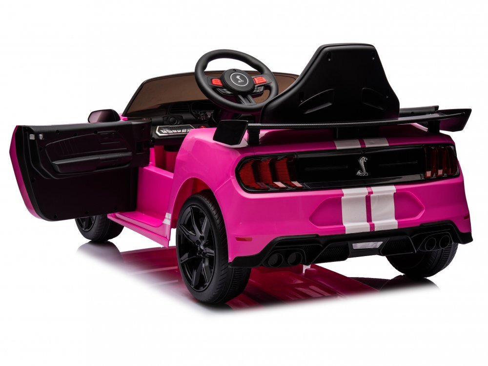 Ford Masinuta electrica pentru copii Mustang GT500 and Shelby Cobra Pink 60W cu telecomanda si licenta deschidere usi lumini oglinzi retrovizoare si centura siguranta