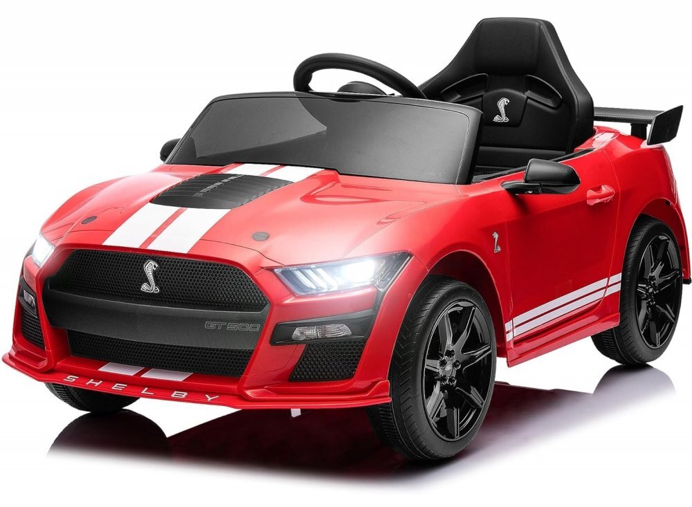 Ford Masinuta electrica pentru copii Mustang GT500 and Shelby Cobra Red 60W cu telecomanda si licenta deschidere usi lumini oglinzi retrovizoare si centura siguranta
