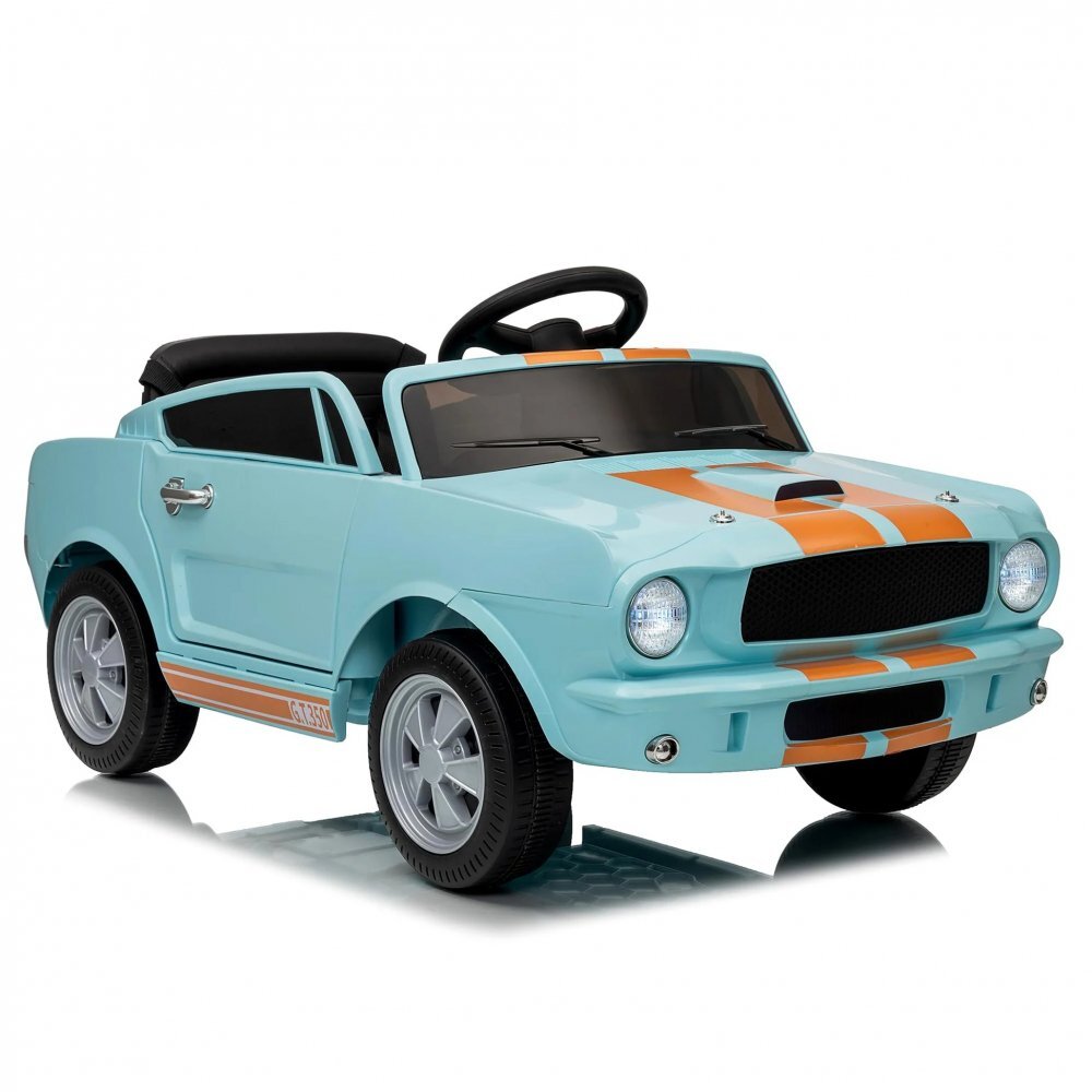 Ford Masinuta electrica pentru copii Mustang Shelby GT350 Light Blue 12V cu licenta2 motoare x 25wroti EVAusi cu deschiderefaruri si stopuri LEDunitate audio cu muzicaUSBbluetoothindicator bateriecentura de siguranta