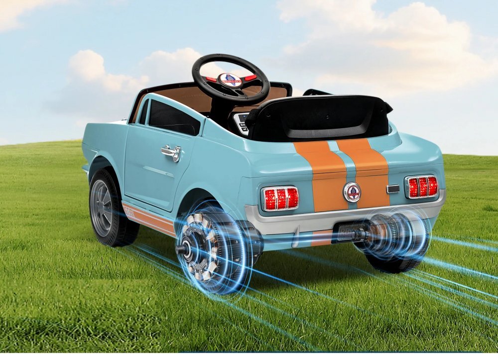 Ford Masinuta electrica pentru copii Mustang Shelby GT350 Light Blue 12V cu licenta2 motoare x 25wroti EVAusi cu deschiderefaruri si stopuri LEDunitate audio cu muzicaUSBbluetoothindicator bateriecentura de siguranta