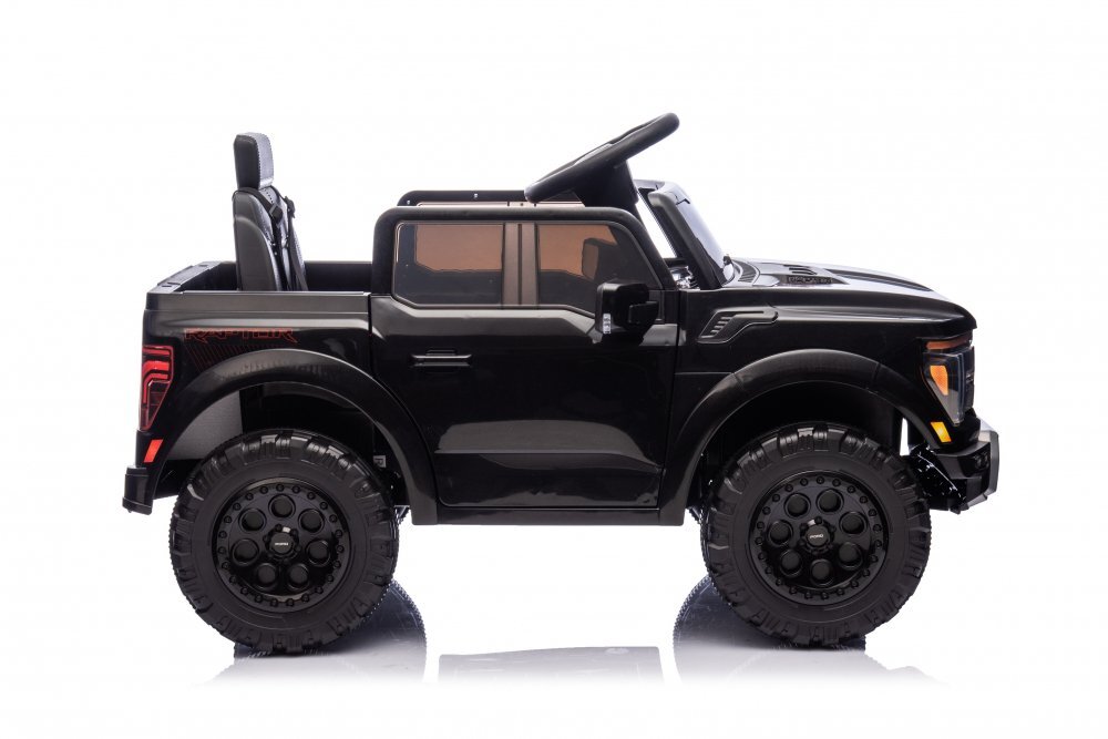 Ford Masinuta electrica pentru copii Raptor F-150 Black cu licentafaruri ledmuzica2 motoareacumulator 12V45Ahdeschidere usislow startspatiu de depozitare