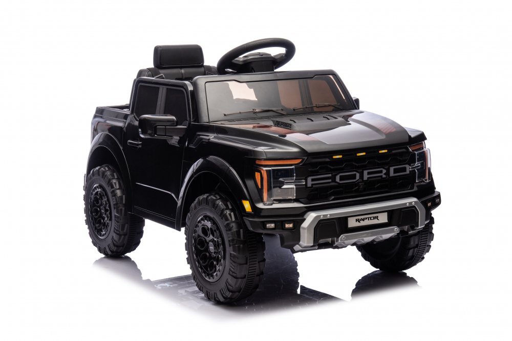 Ford Masinuta electrica pentru copii Raptor F-150 Black cu licentafaruri ledmuzica2 motoareacumulator 12V45Ahdeschidere usislow startspatiu de depozitare