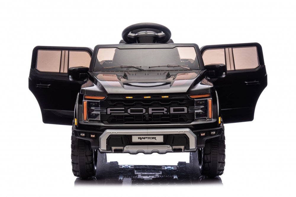Ford Masinuta electrica pentru copii Raptor F-150 Black cu licentafaruri ledmuzica2 motoareacumulator 12V45Ahdeschidere usislow startspatiu de depozitare