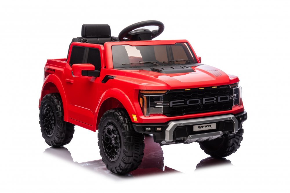 Ford Masinuta electrica pentru copii Raptor F-150 Red cu licentafaruri ledmuzica2 motoareacumulator 12V45Ahdeschidere usislow startspatiu de depozitare