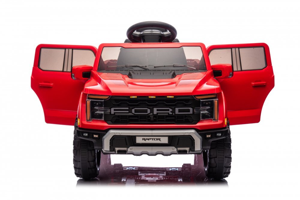 Ford Masinuta electrica pentru copii Raptor F-150 Red cu licentafaruri ledmuzica2 motoareacumulator 12V45Ahdeschidere usislow startspatiu de depozitare