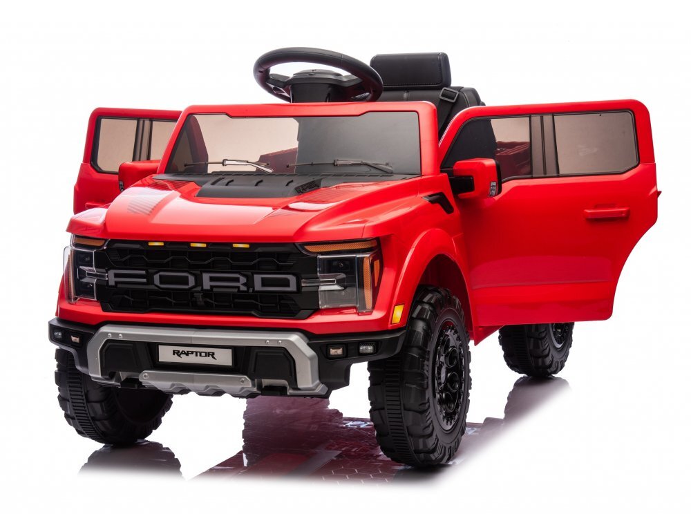 Ford Masinuta electrica pentru copii Raptor F-150 Red cu licentafaruri ledmuzica2 motoareacumulator 12V45Ahdeschidere usislow startspatiu de depozitare