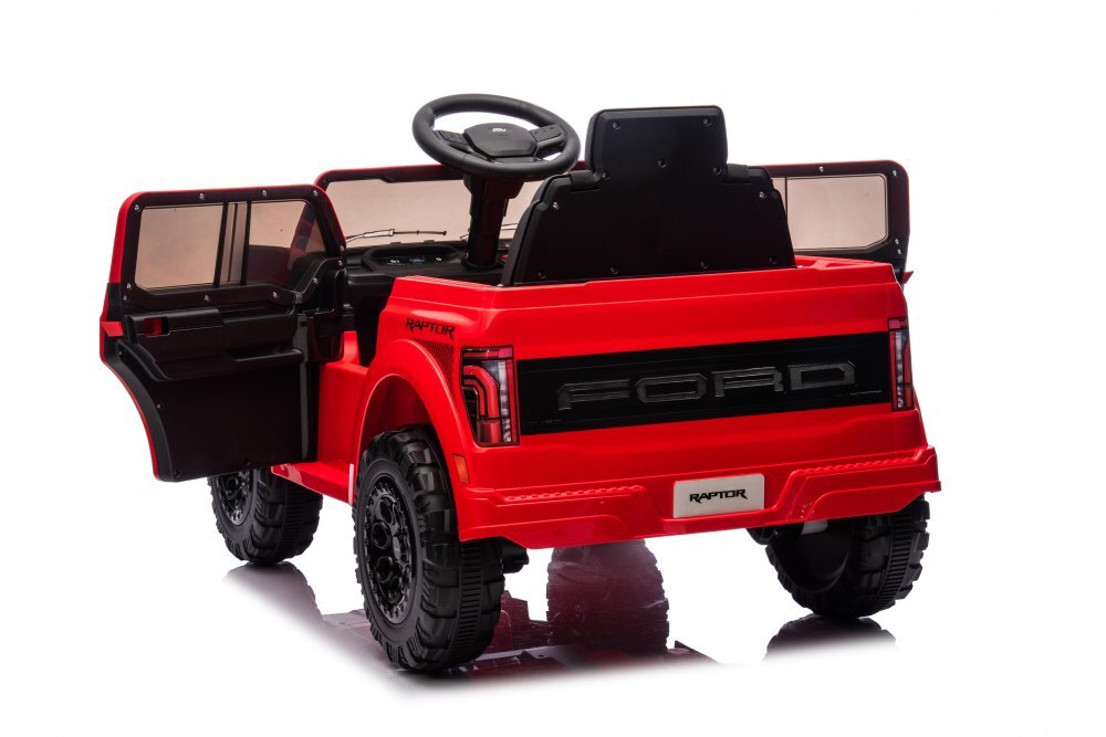 Ford Masinuta electrica pentru copii Raptor F-150 Red cu licentafaruri ledmuzica2 motoareacumulator 12V45Ahdeschidere usislow startspatiu de depozitare