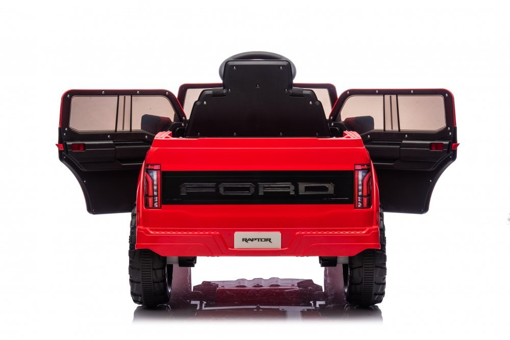 Ford Masinuta electrica pentru copii Raptor F-150 Red cu licentafaruri ledmuzica2 motoareacumulator 12V45Ahdeschidere usislow startspatiu de depozitare
