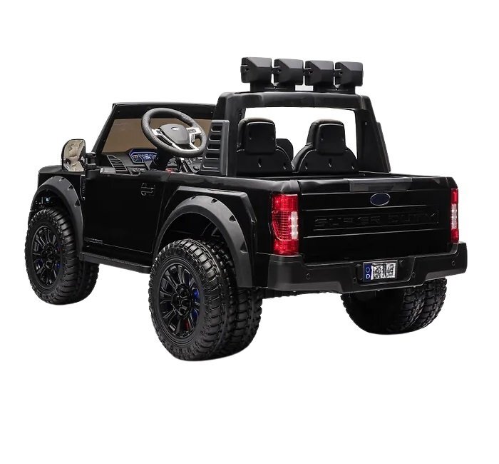 Ford Masinuta electrica pentru copii SuperDuty F450 Black cu 2 locuritelecomandaacumulator 24Vlumini LEDroti rezistente oglinzi retrovizoarefunctie trollerunitate audio USBbluetoothscaun reglabilindicator baterie