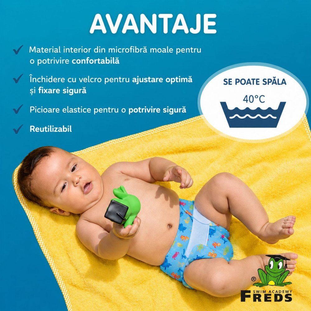 FREDS SWIM ACADEMY Scutec reutilizabil pentru inot bebelusi blue marimea 1 4-9 kg