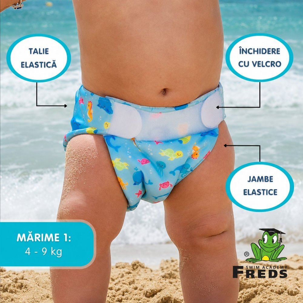 FREDS SWIM ACADEMY Scutec reutilizabil pentru inot bebelusi blue marimea 1 4-9 kg