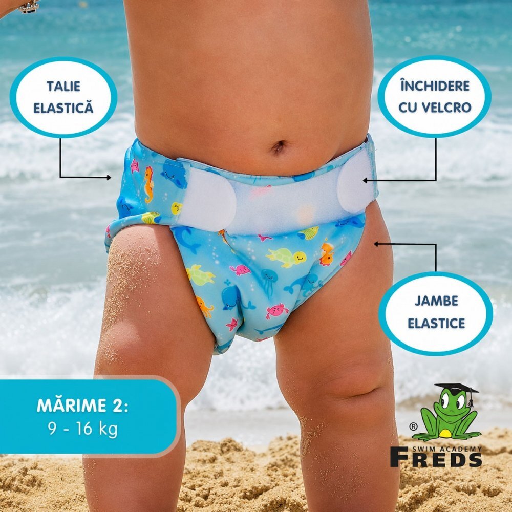 FREDS SWIM ACADEMY Scutec reutilizabil pentru inot bebelusi blue marimea 2 9-16 kg