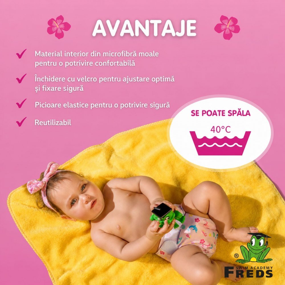 FREDS SWIM ACADEMY Scutec reutilizabil pentru inot bebelusi roz marimea 1 4-9 kg