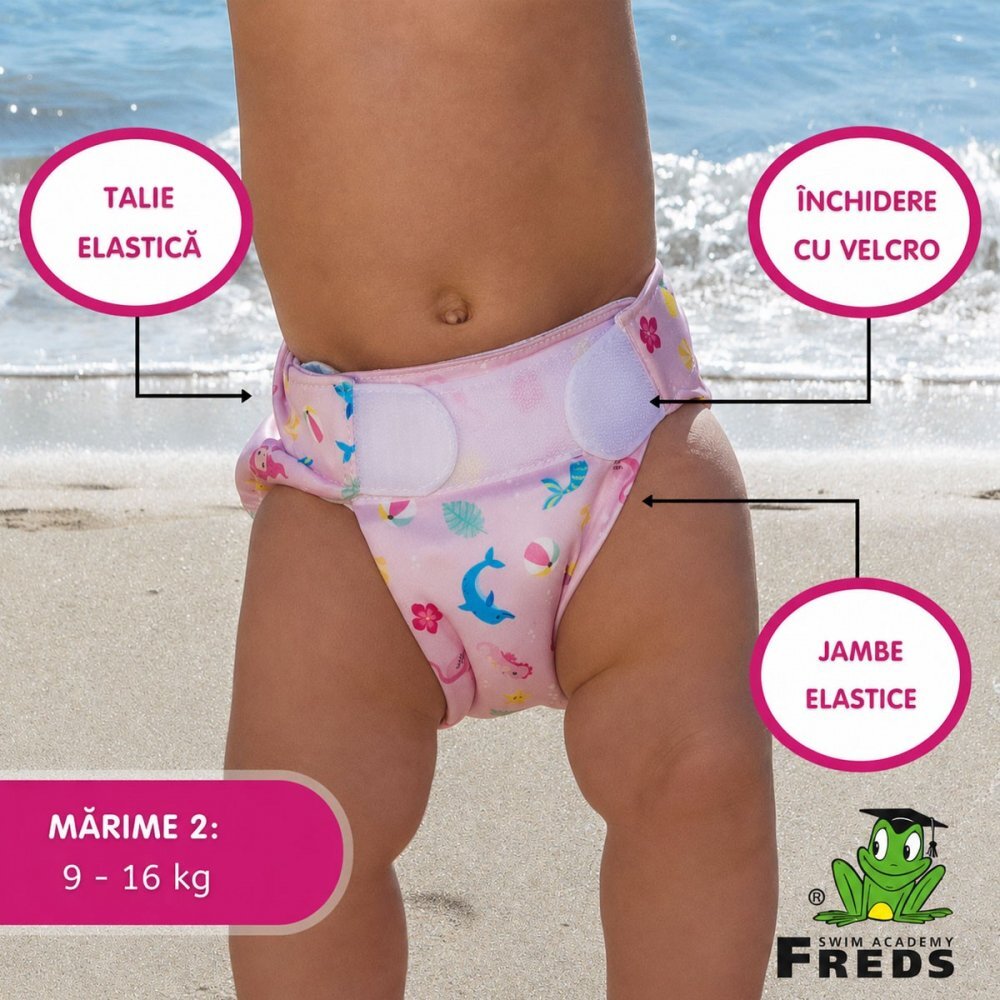 FREDS SWIM ACADEMY Scutec reutilizabil pentru inot bebelusi roz marimea 2 9-16 kg