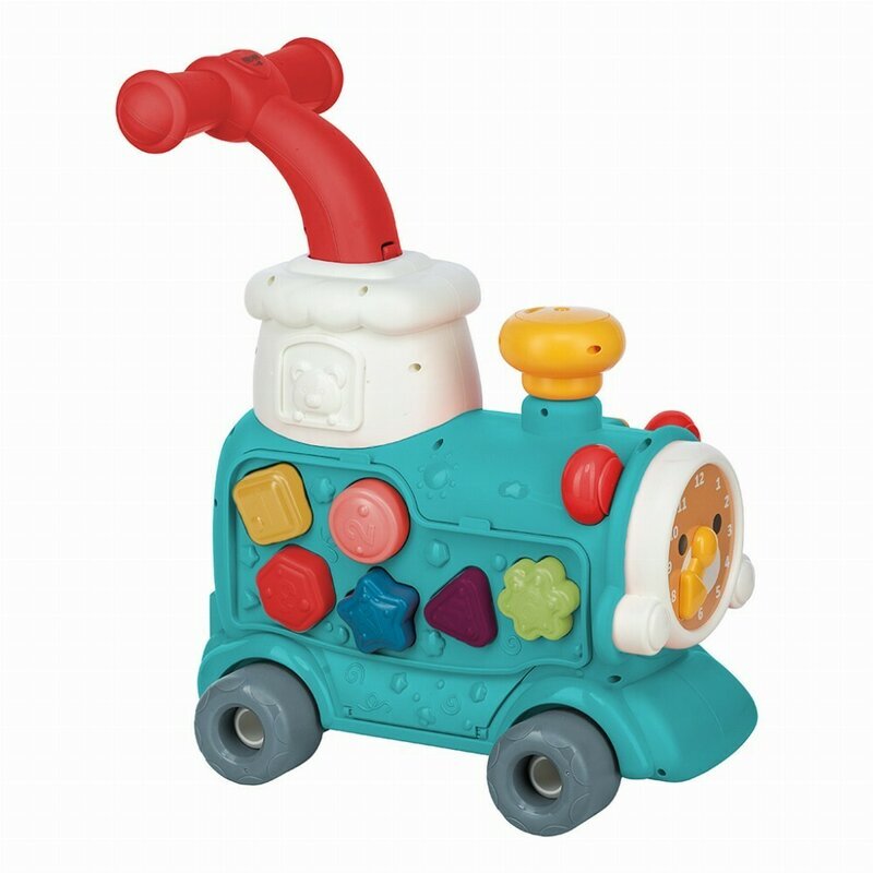 Free2Move Antemergator Magic Train Green 5 in 1 cu diverse activitati de joaca panou educational efecte sonore si luminoase