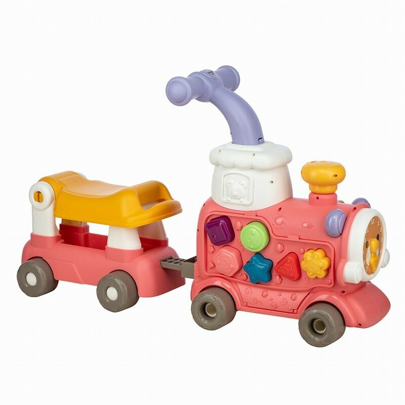 Free2Move Antemergator Magic Train Pink 5 in 1 cu diverse activitati de joaca panou educational efecte sonore si luminoase