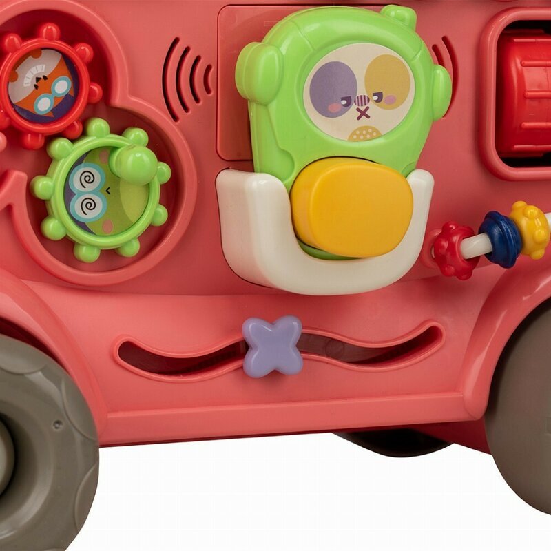 Free2Move Antemergator Magic Train Pink 5 in 1 cu diverse activitati de joaca panou educational efecte sonore si luminoase