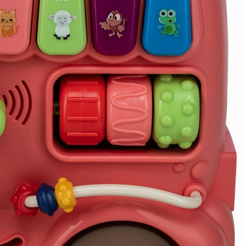 Free2Move Antemergator Magic Train Pink 5 in 1 cu diverse activitati de joaca panou educational efecte sonore si luminoase
