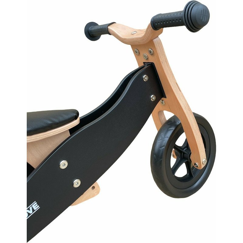 Free2Move Tricicleta copii fara pedale din lemn 2 in 1 Brown Black transformabila in bicicleta de echilibru varsta 16-3 ani scaun reglabil pe inaltime limitator de directie si roti silentioase