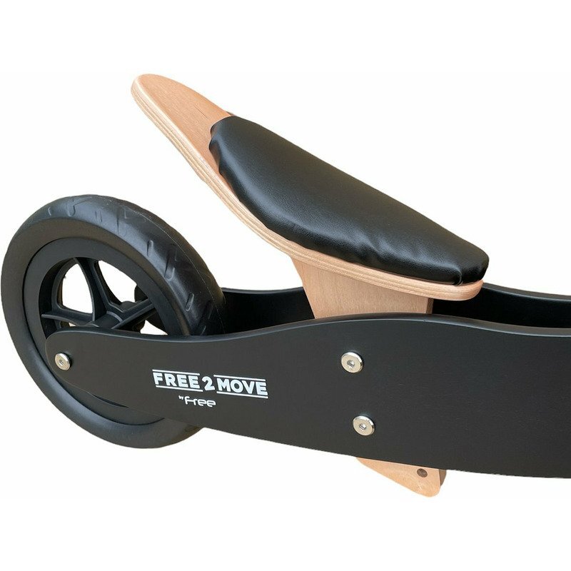 Free2Move Tricicleta copii fara pedale din lemn 2 in 1 Brown Black transformabila in bicicleta de echilibru varsta 16-3 ani scaun reglabil pe inaltime limitator de directie si roti silentioase