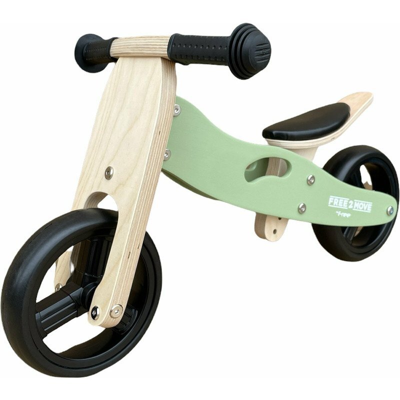 Free2Move Tricicleta copii fara pedale din lemn Mint varsta 1-3 ani transformabila in bicicleta de echilibru scaun reglabil pe inaltime un limitator de directie si roti silentioase