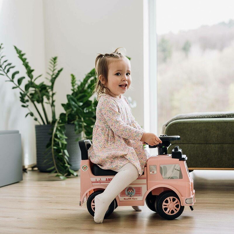 Free2Move Vehicul ride-on Ambulanta cu lumini si sunete spatiu de depozitare 19-36 luni Roz