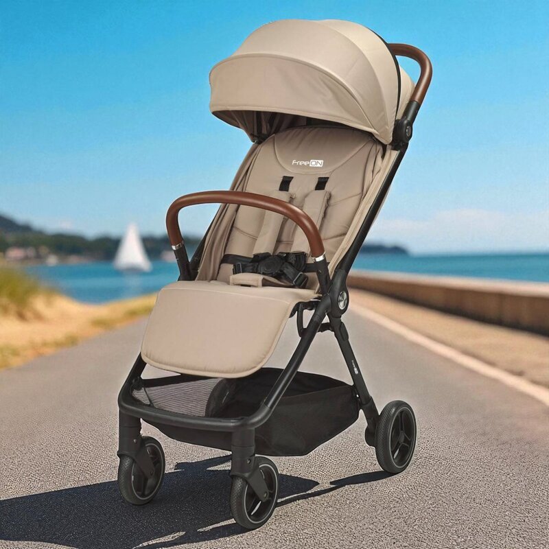 FreeON Carucior sport Bold pliabil automat roti cu suspensii de la nastere pana la 22 kg cu spatar reglabil in 3 pozitii Beige