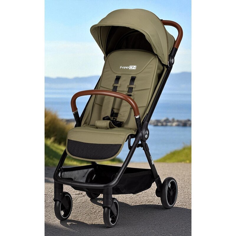 FreeON Carucior sport Bold pliabil automat roti cu suspensii de la nastere pana la 22 kg cu spatar reglabil in 3 pozitii Green Army