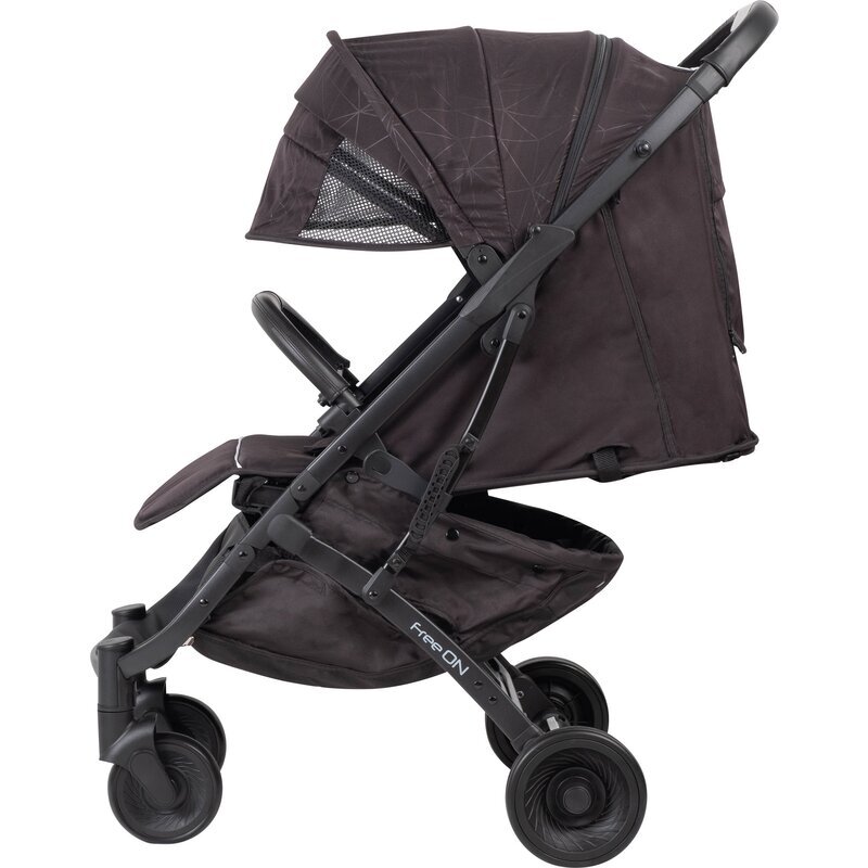 FreeON Carucior sport Diamond Pliabil tip troler Cadru din aluminiu 6.8 Kg Spatar reglabil Pliere compacta pentru avion Cu maner pentru transport Suport pentru sticla Standard de siguranta EN 1888-12018 Black
